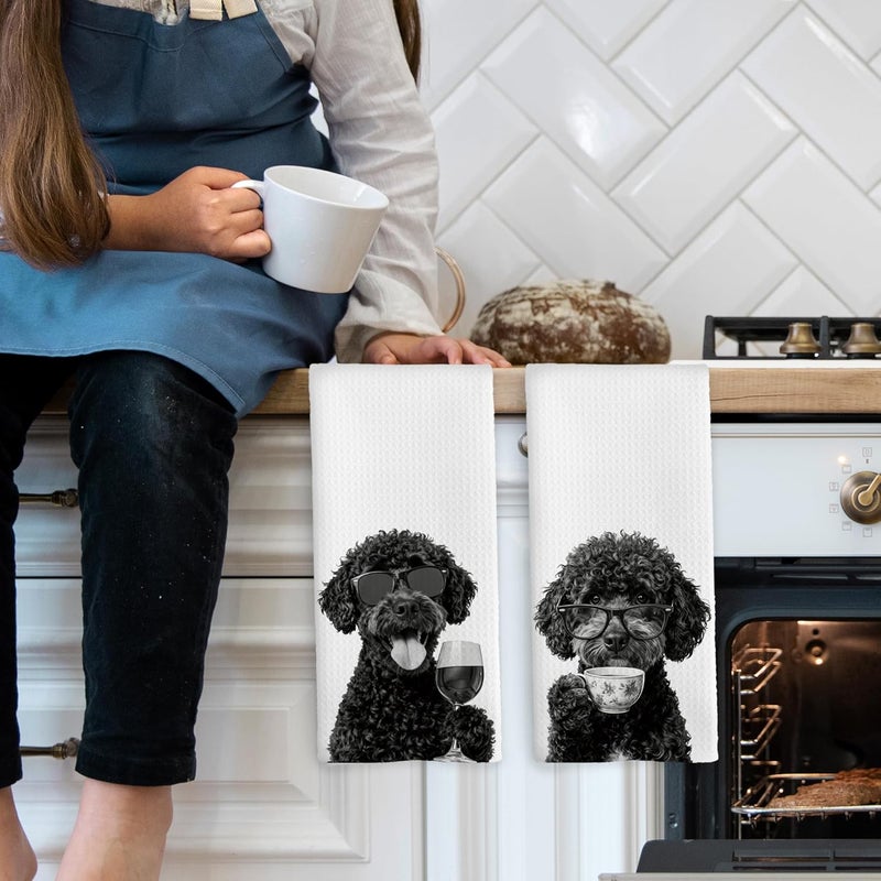Mcehtle Funny Portuguese Water Dog Kitchen Towels Set of 2, Funny Dog Kitchen Accessories, Coffee Wine Station Decor, Chef Gift Hand Towel, Dining Room Decorative Tea Towel Dish Towels 16x24 Inch - Image 3